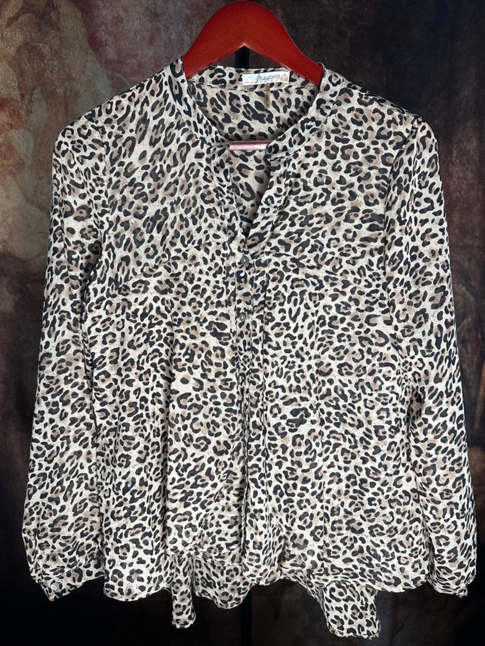 Leopard Print Button-Front Blouse with Wings